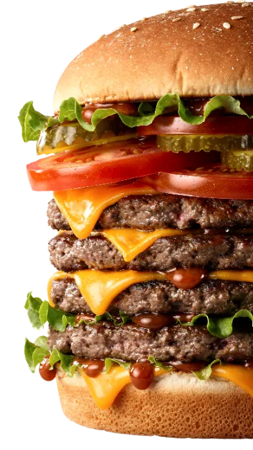 Quadruple Cheeseburger with Lettuce and Tomato