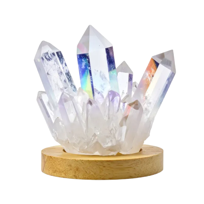 Quartz Crystal Cluster on Wooden Base
