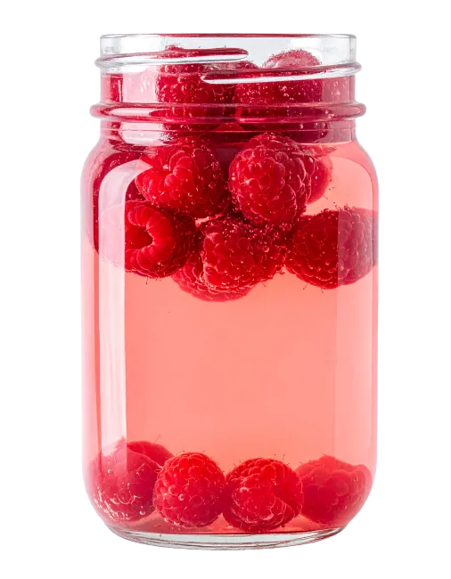 Raspberries in a glass jar of water