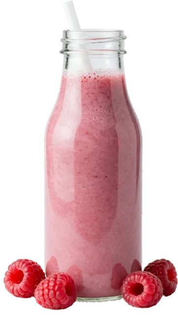 Raspberry Smoothie in Glass Bottle with Straw
