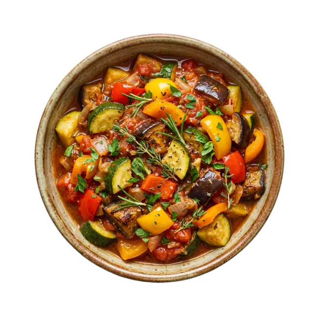 Ratatouille vegetable stew in a ceramic bowl