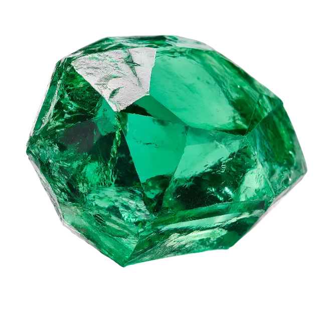 Raw green emerald gemstone crystal