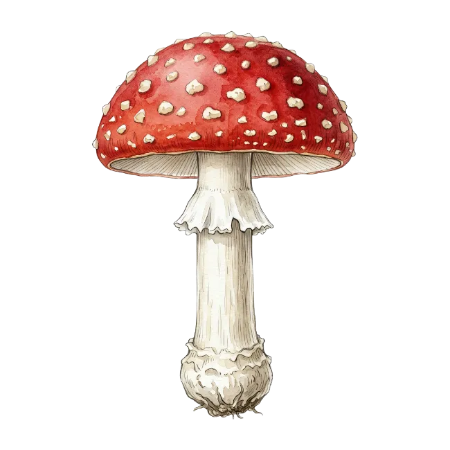 Red Amanita Mushroom Watercolor Illustration