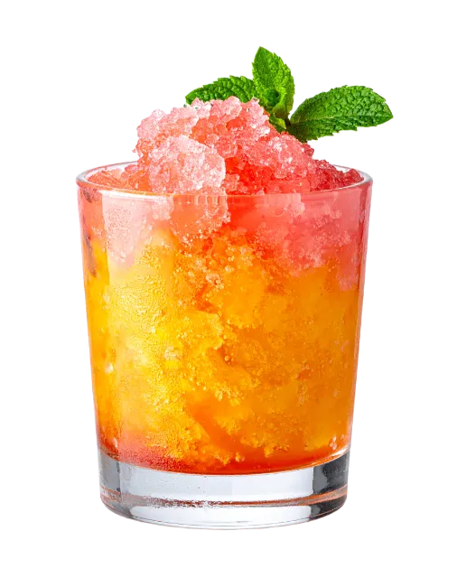 Red and orange layered slush drink in glass