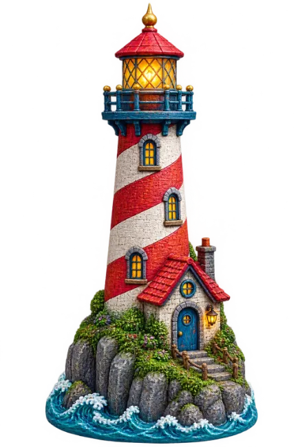 Red and White Striped Lighthouse Sculpture