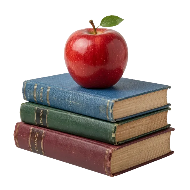 Red Apple on Top of Stack of Books