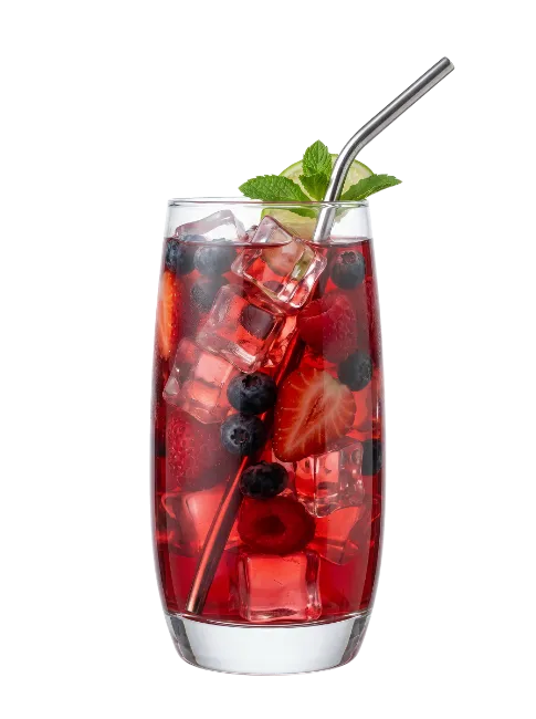 Red Berry Cocktail with Ice and Straw