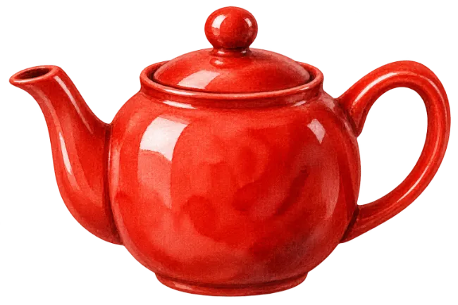 Red Ceramic Teapot Watercolor Illustration