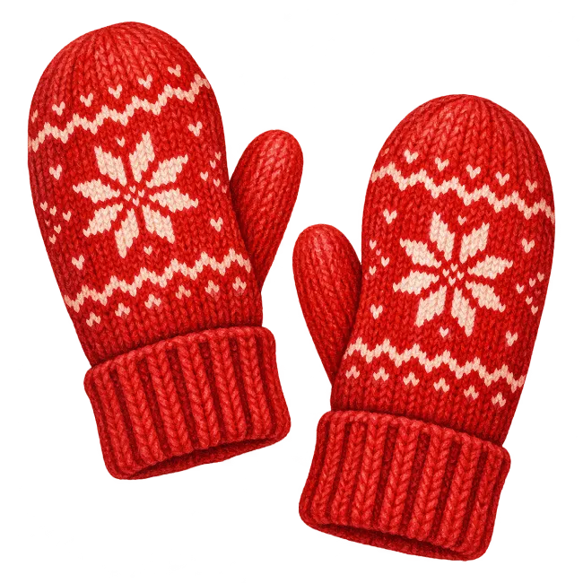 Red Christmas Mittens with Snowflake Pattern