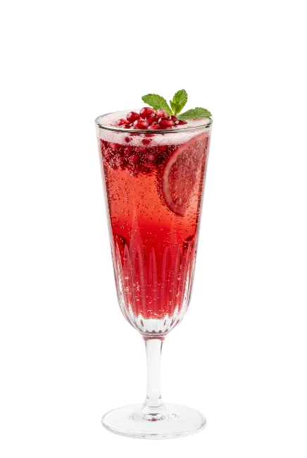 Red cocktail in a tall flute glass