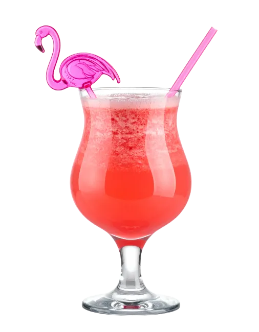 Red cocktail with flamingo stirrer