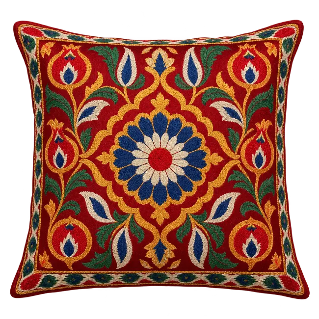 Red Decorative Embroidered Throw Pillow