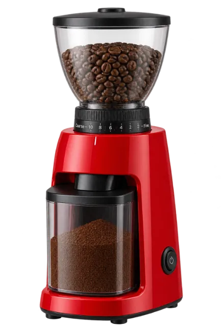 Red Electric Coffee Grinder with Beans