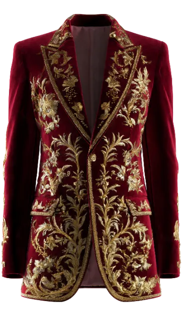 Red Embroidered Velvet Blazer Jacket