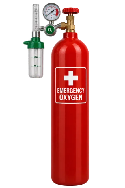 Red Emergency Oxygen Tank with Regulator