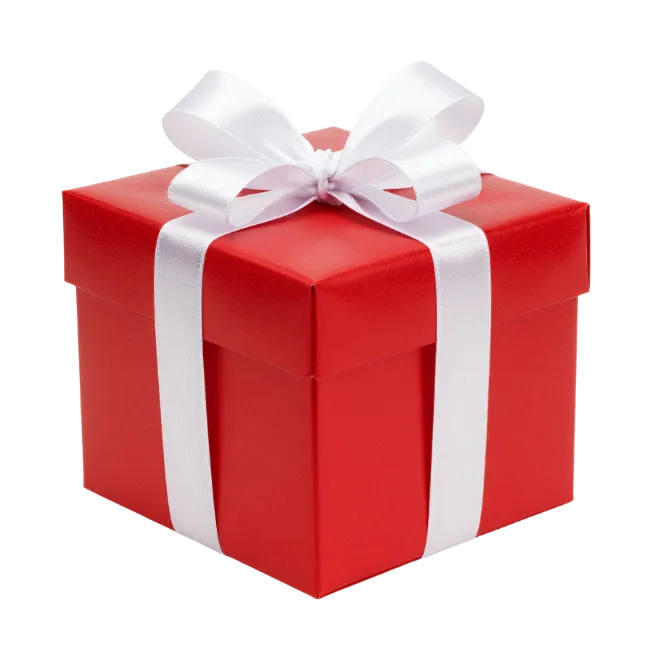 Red gift box with a white ribbon bow