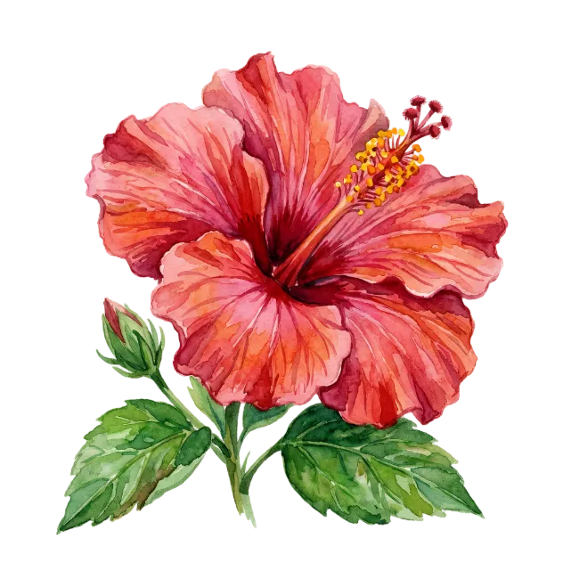 Red Hibiscus Flower Watercolor Painting