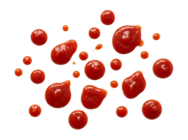Red Ketchup Splatters And Drops On Black