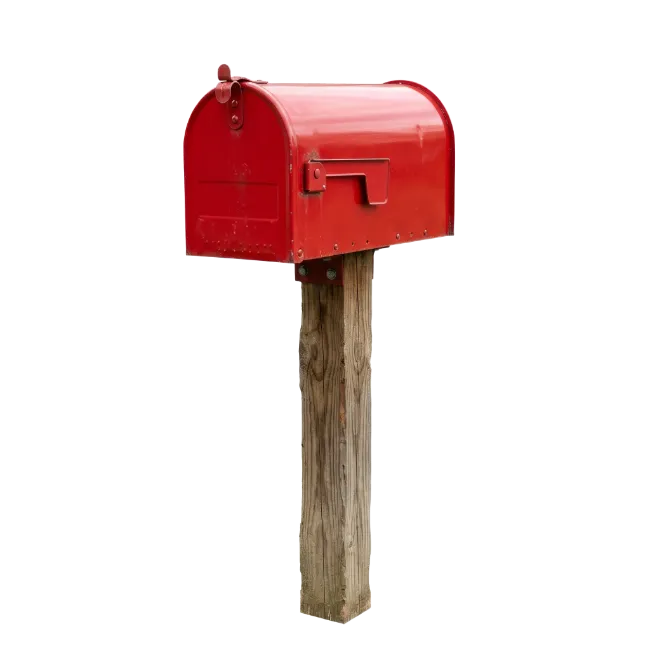 Red Mailbox on Wooden Post