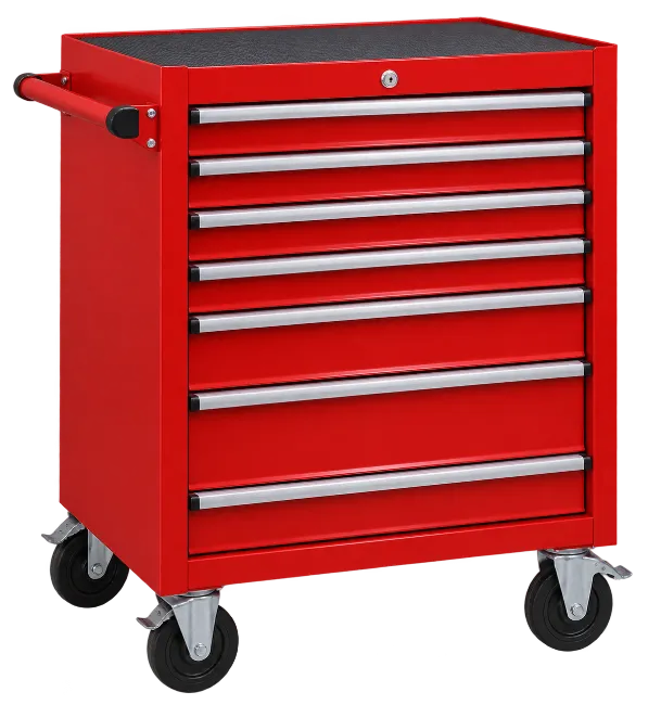 Red Metal Rolling Tool Chest With Multiple Drawers