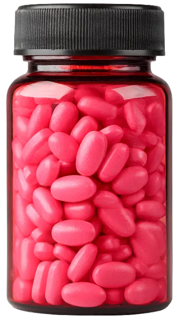Red Pill Bottle Filled with Pink Pills