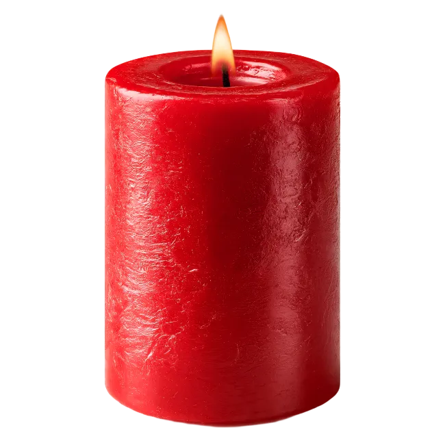 Red pillar candle with burning flame