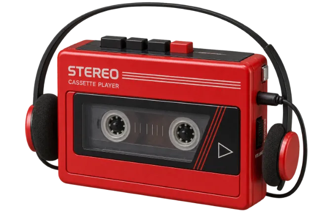 Red Portable Cassette Player with Headphones