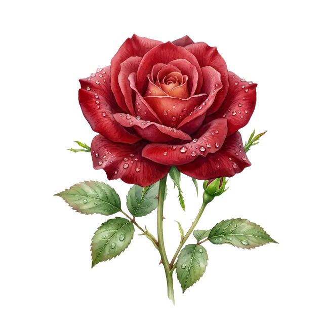 Red Rose Flower with Dew Drops
