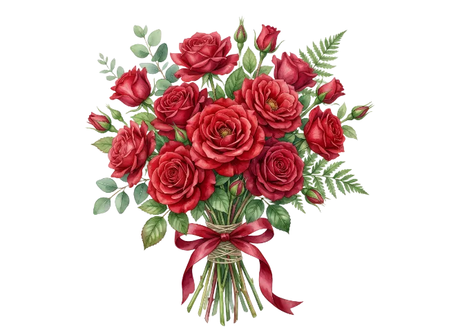 Red Roses Bouquet with Ribbon