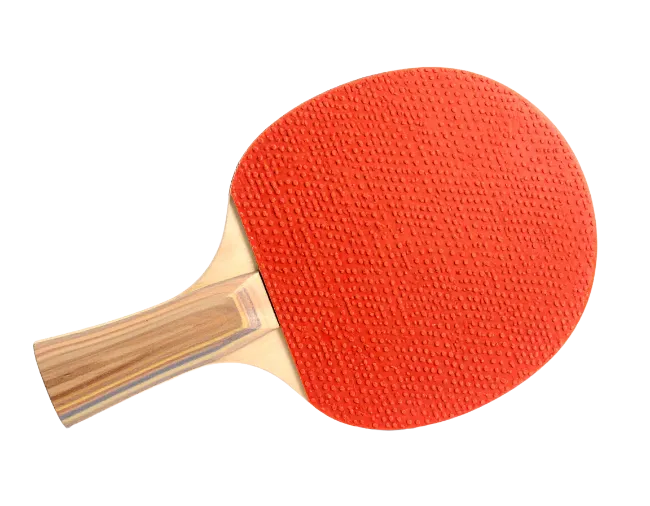 Red table tennis paddle with wooden handle
