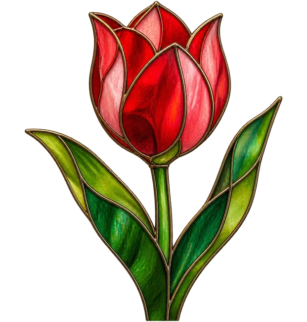 Red Tulip Stained Glass Window Art