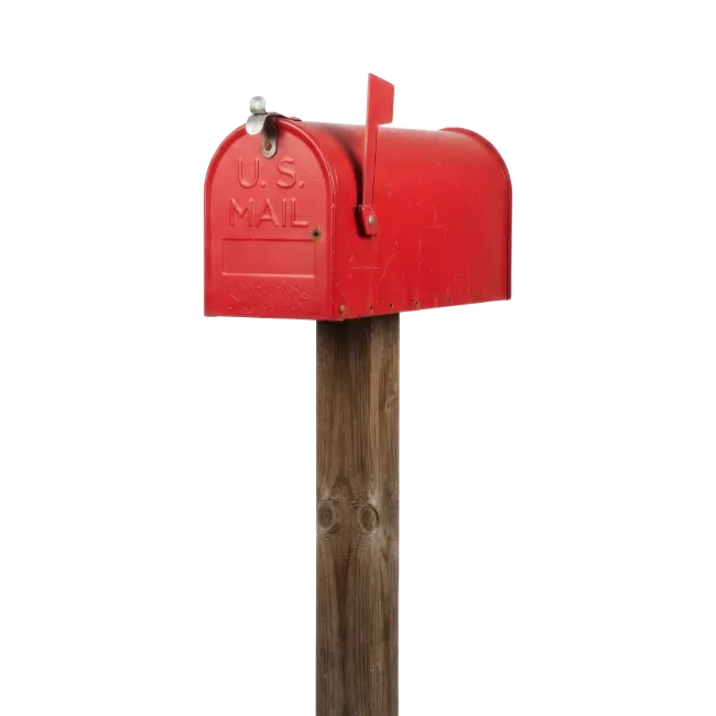 Red U.S. Mailbox on Wooden Post