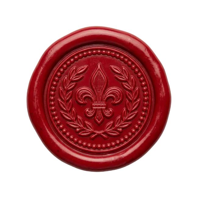 Red Wax Seal with Fleur De Lis and Laurel Wreath