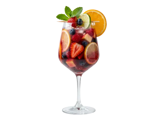 Red Wine Sangria Cocktail in Glass with Fresh Fruits