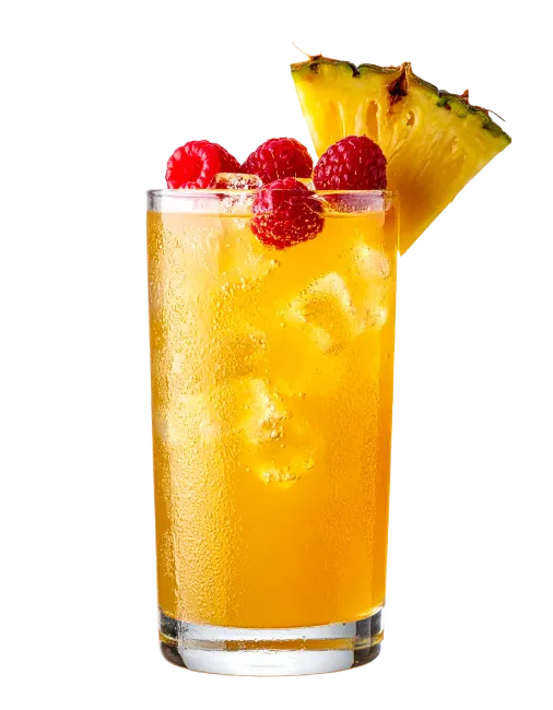 Refreshing tropical cocktail with pineapple and raspberries