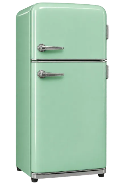 Retro Mint Green Refrigerator with Silver Handles