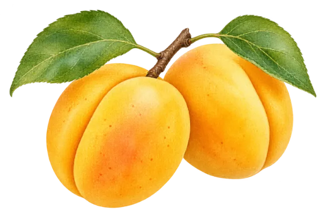 Ripe Apricots with Green Leaves Illustration