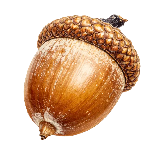 Ripe brown oak acorn with textured cap