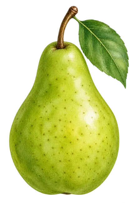 Ripe Green Pear Illustration with Leaf