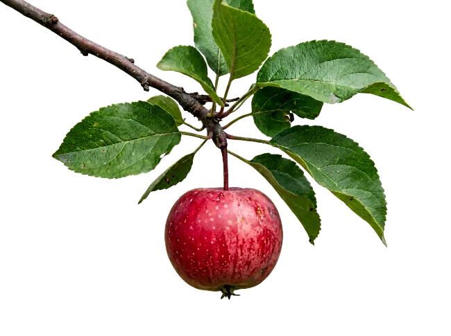 Ripe Red Apple Hanging from Tree Branch
