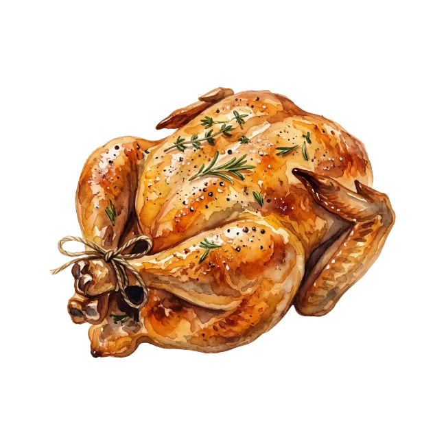 Roasted Chicken Watercolor Illustration