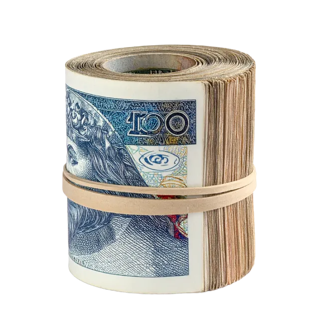 Roll of hundred Polish zloty banknotes