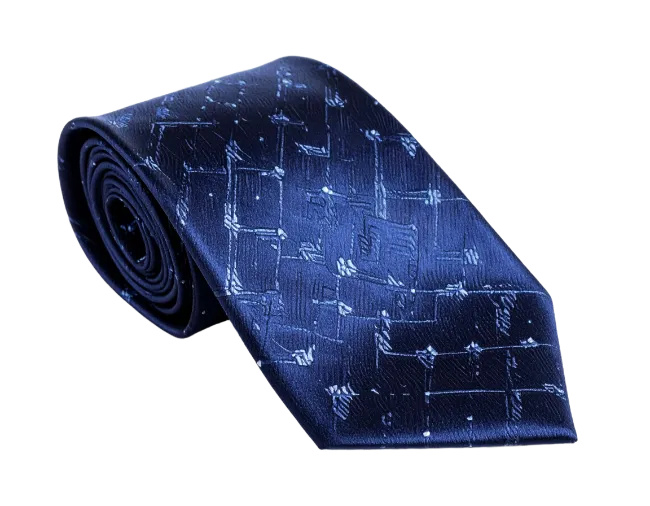 Rolled Blue Necktie with Abstract Pattern