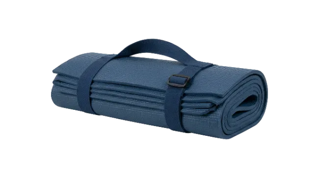 Rolled Blue Yoga Mat with Carrying Strap