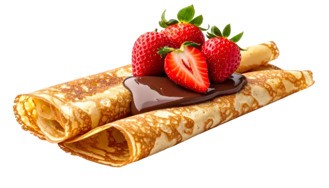 Rolled Crepes with Chocolate and Strawberries