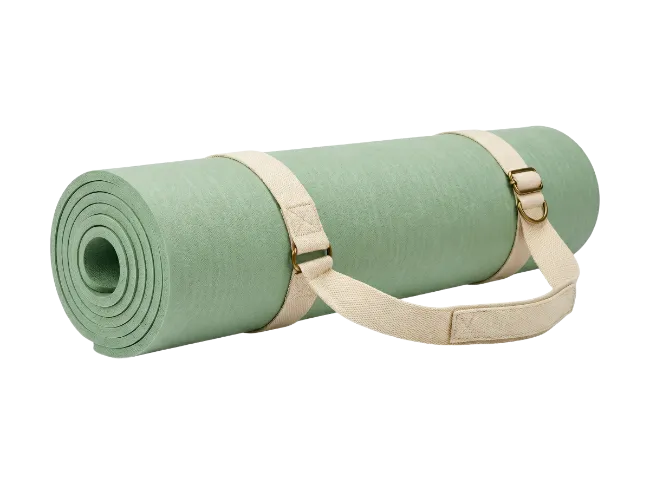 Rolled Green Yoga Mat with Carrying Strap