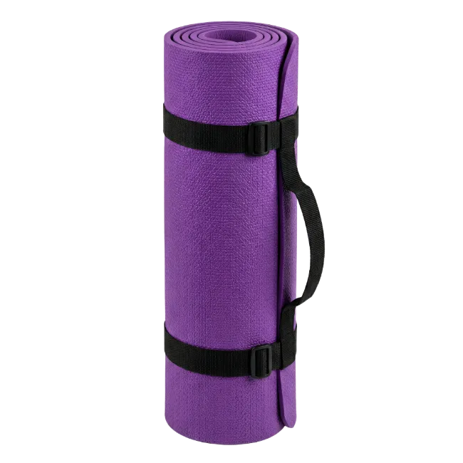 Rolled Purple Yoga Mat with Carrying Strap