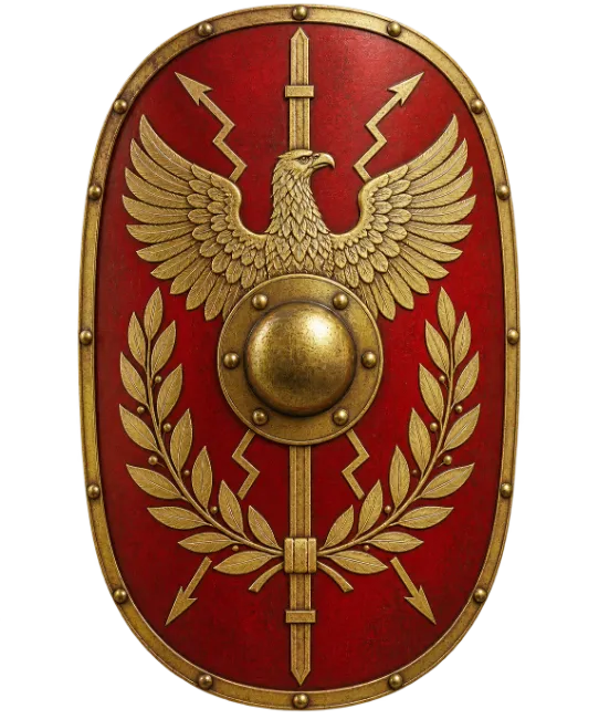 Roman Scutum Shield with Golden Eagle Emblem