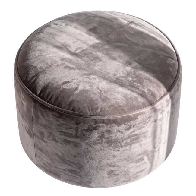 Round Grey Velvet Pouf Ottoman