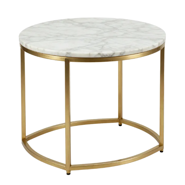 Round Marble Coffee Table with Gold Metal Frame